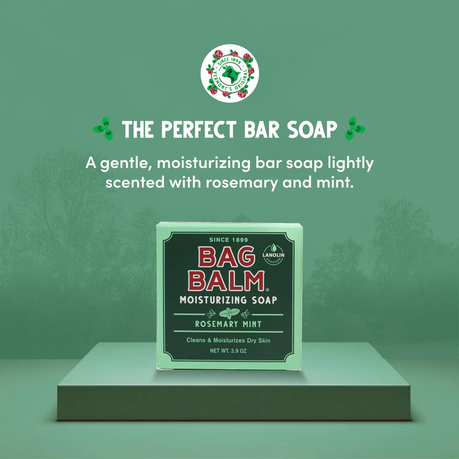 Bag Balm Vermont's Original Mega Moisturizing Soap Bar, Body Soap, Hand Soap for Dry Skin - Rosemary Mint Scented Bars of Soap - 3.9oz, 12 Pack