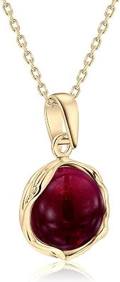 14K Gold Plated Garnet Necklace - 12mm Round Gemstone - 45cm Gold Plated Silver Cable Chain - Garnet January Birthstone Necklace - Perfect Classy Gift Everyday Wear