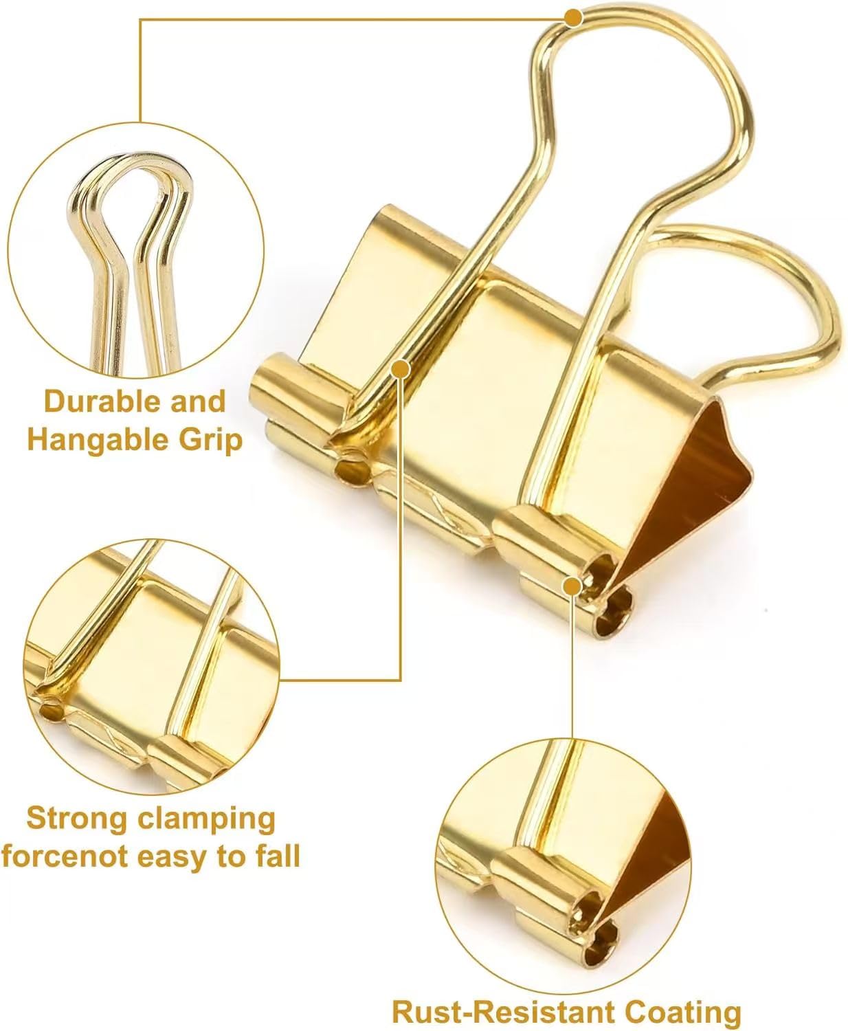 Kleine Klammern, Binder-Clips, 2,5 cm, kleine Büroklammern für Büro, 38 Stück (Gold)