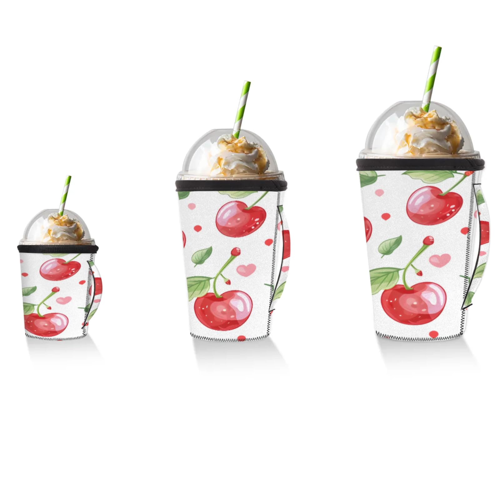 Apples Love Watercolor Reusable Neoprene Coffee Sleeve with Handle Insulated Iced Coffee Cup Holder Reduces Condensation Fits 24-28 oz Cups M