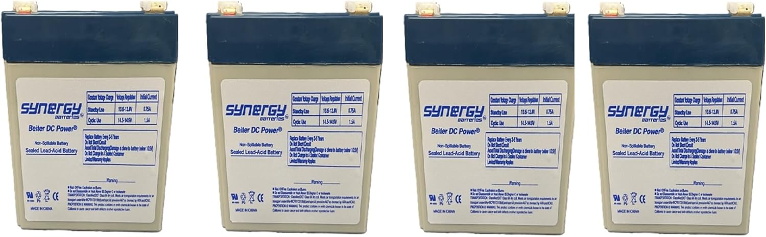 Direct Replacement for ML4-6, 6V 4.5AH, SLA cp0660, gp645,lcr6v4p, hk-3fm4.5, wp4-6, 4 Pack Beiter DC Power