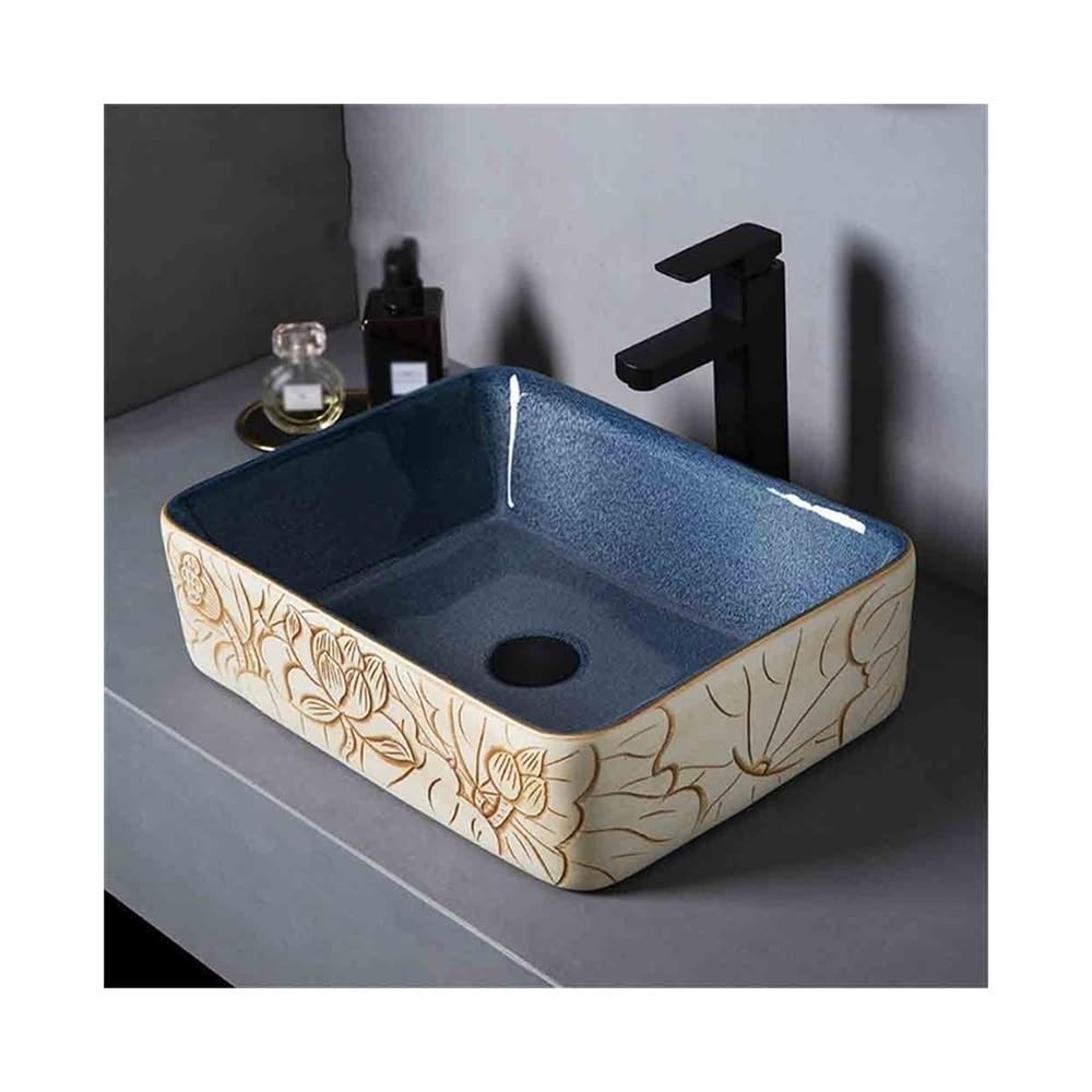 CWCQGH Bathroom Vessel Sink Small Rectangular Washbasin Black Ceramic Countertop Basin Retro Basin Vessel Sink
