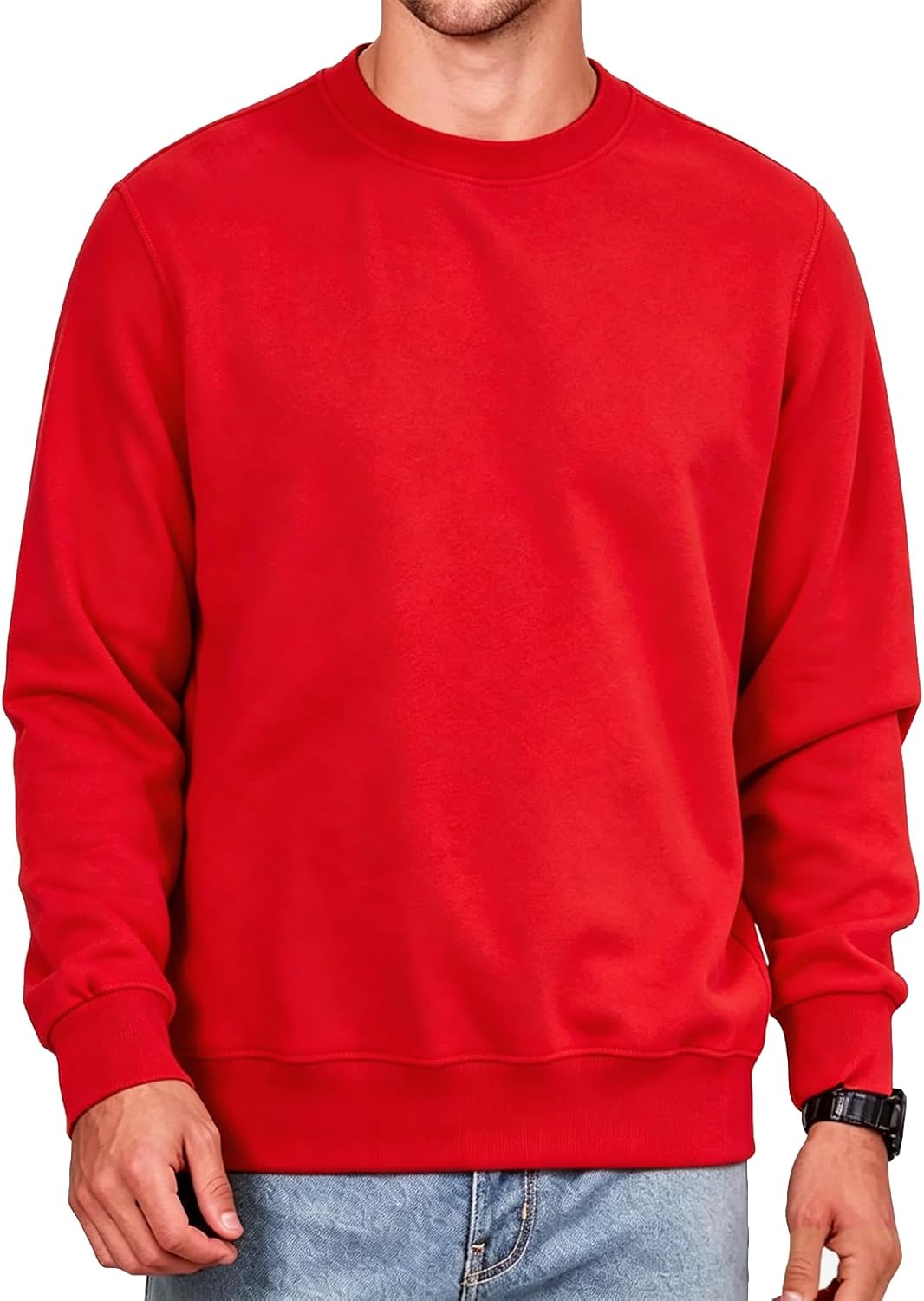 JIHUILAI Men's Crewneck Sweatshirt Plain Sweatshirts Athletic Workout Sweat Shirts Soft Long Sleeve Pullover Shirt S-3XL