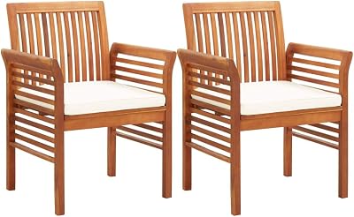 Set Of 2 Brown Patina And Cream Great Deal Furniture Phoenix Acacia Patio Dining Chairs Acacia Wood With Outdoor Cushions Talkingbread Co Il