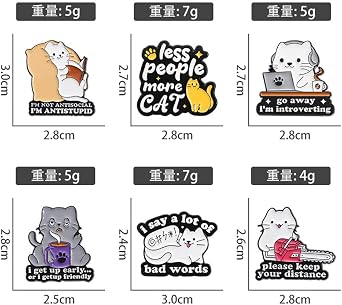 INSTITIZERCat Brooch Set Kitten English Inspirational Sentence Badge Creative Cat Enamel Pins Set Metal Badges Funny Animal Accessories for Backpack Hat Bag Lovely Cats Pin for Friends Family