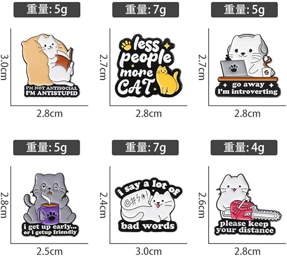 INSTITIZERCat Brooch Set Kitten English Inspirational Sentence Badge Creative Cat Enamel Pins Set Metal Badges Funny Animal Accessories for Backpack Hat Bag Lovely Cats Pin for Friends Family