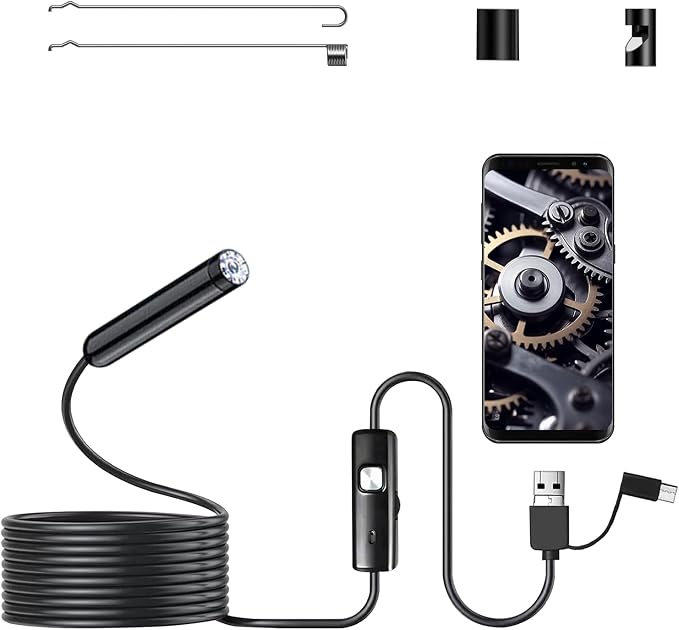 Endoscopio Flessibile Impermeabile 1,5 Metri, Fotocamera Di Ispezione 3 In 1 Con Gancio, Magnete E Specchio