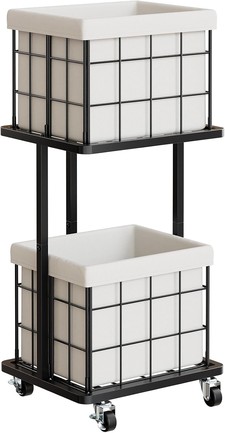 120L Vertical Rolling Laundry Hamper with Removable Bags, 3 Section Laundry Basket with Wheels, Slim Tall 3 Tier Laundry Sorter for Small Spaces, Dorm, Laundry Room, Bathroom, Closet, White