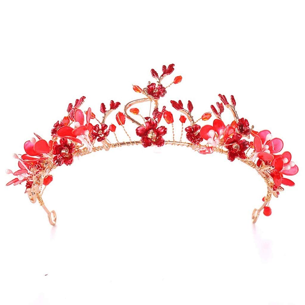 Bridal Crystal Red Leaf Hair Wedding Vintage Headband Birthday Crown Women Party Halloween Accessories Jewelry