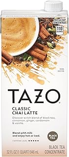 Classic Chai Latte Concentrate 32 oz Carton - Premium Caffeinated Black Tea with Cinnamon, Ginger, Cardamom and Vanilla Spices for Hot or Iced Chai Tea Lattes