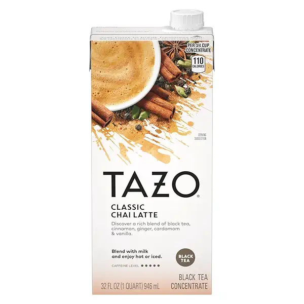 TAZO Classic Chai Latte, Black Tea Concentrate, Easy-to-Serve Caffeinated Chai Tea for Everyday Lattes, Mocktails and Hot or Iced, 32 oz Carton 1