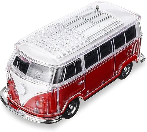 Generic ALL IN HERE Old Retro Camper Van, Style Compact Rechargeable, Music Streaming Mp3 USB/SD, Colour-Changing LED Lights, FM Radio, Bluetooth Speaker, (Random Colour Supplied, Red, Blue, Black)