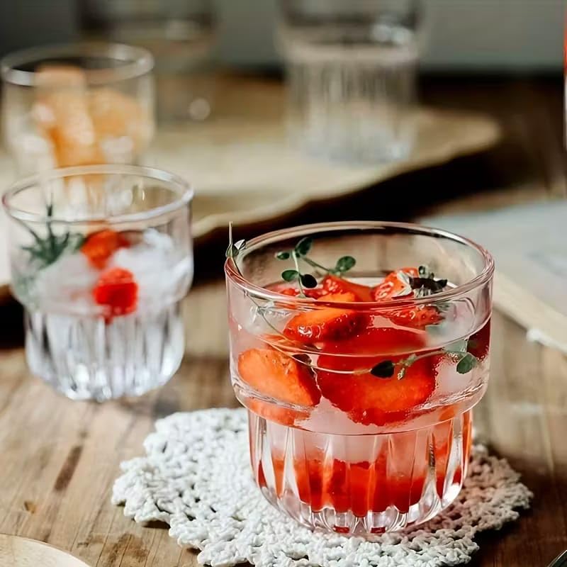 Image of PrimeWorld Crystal Juice Glasses Set of 6 - 200ml Tumbler Glasses for Juice, Water, Sharbat & Cocktails | Clear Drinkware Set for Dining Table, Home & Parties