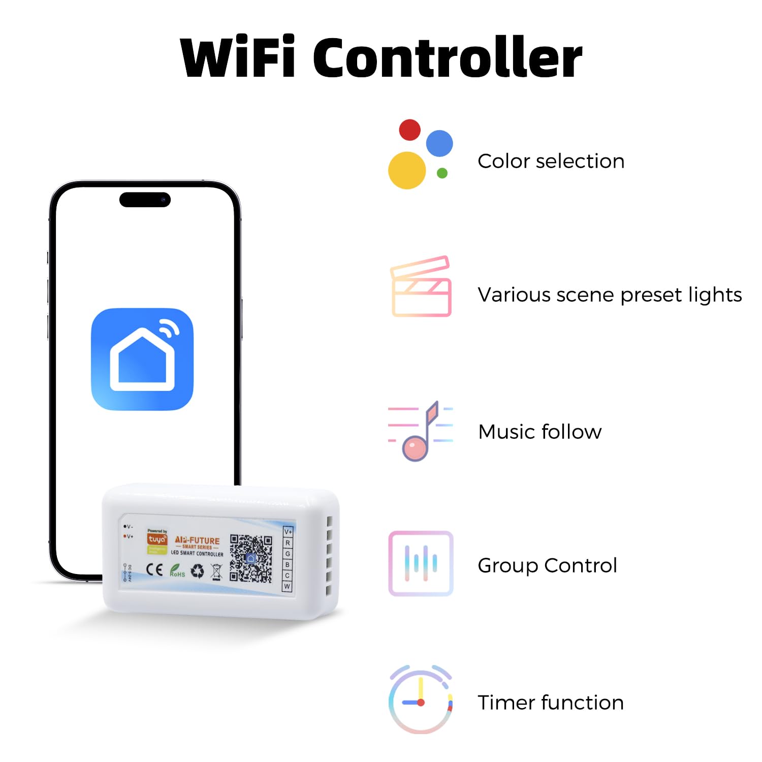 Arotelicht COB LED Streifen RGB+WW/CW 5M 24V, RGB CCT LED Strip Kit 840LEDs/M, 6pin dimmbar Lichterkette mit WIFI Controller und Netzteil Multicolor IP20 für Küche Home DIY Dekoration