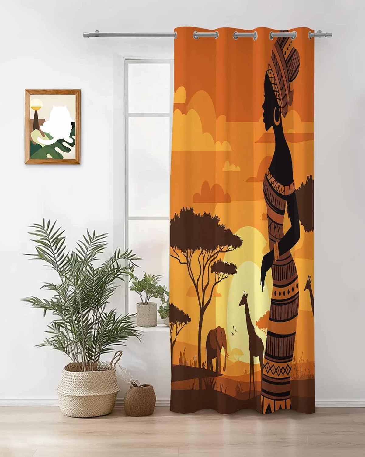 Thermal Insulated Grommet Blackout Curtains for Bedroom 72 Length Window Treatment Home Decor Curtains for Living Room, African Women Window Drapes 1 Panel- Sunset Calm Evening