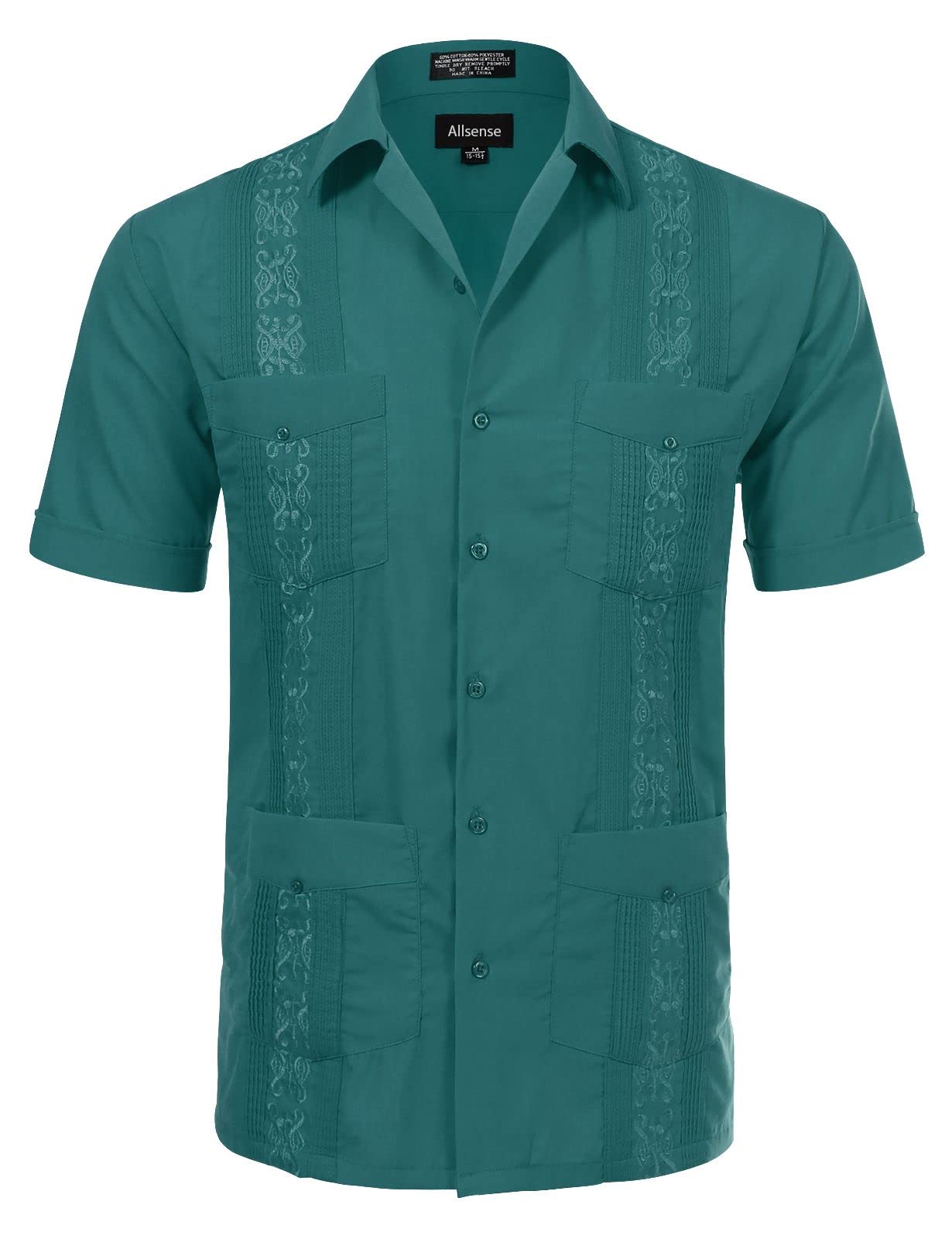 Allsense Men's Short-Sleeve Button-Down Cuban Guayabera Shirt