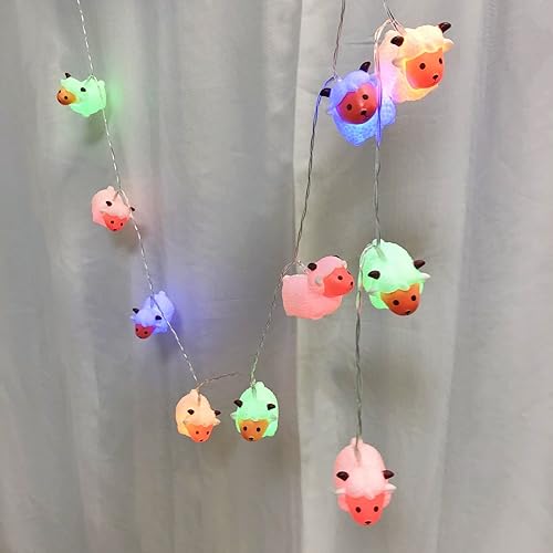 Miniatura 7 de Guirnalda de luces con forma de animal lindo de oveja, luces de hadas alimentadas por pilas para decoración de dormitorio infantil de boda, Navidad
