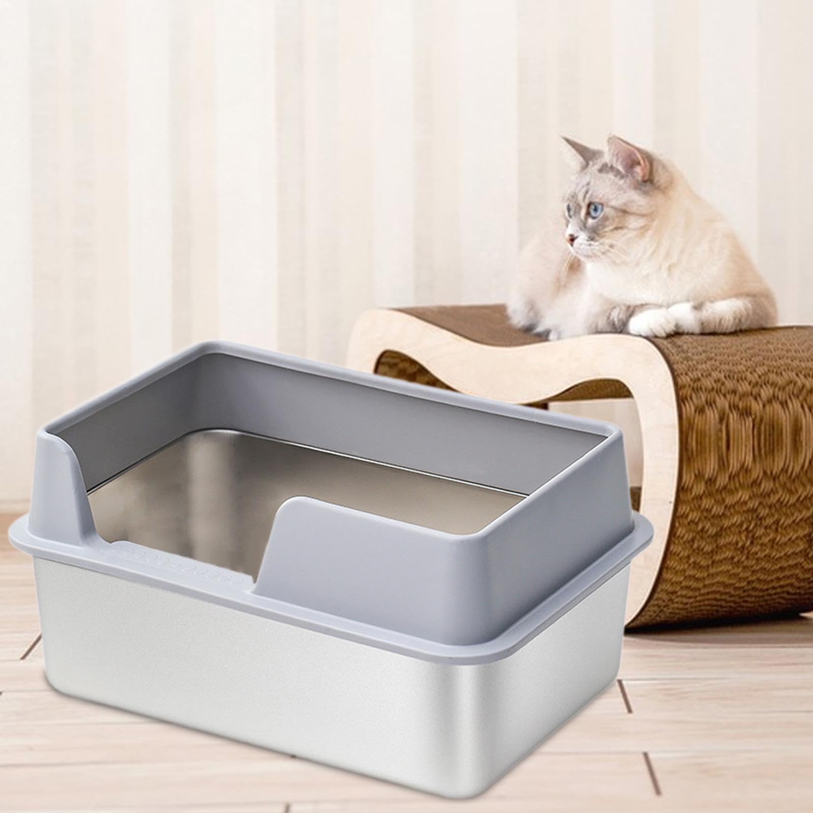 Bandeja Sanitaria de Acero Inoxidable para Gatos con Estructura Simple Y Ligera, Adecuada para La Limpieza Diaria en El Hogar con Mascotas, L Gris