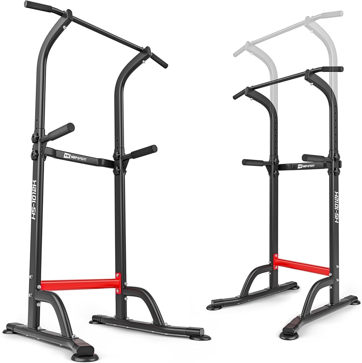 Hop-Sport Power Tower Klimmzugstange & Dip-Station, Höhenverstellbar, Freistehend, Fitnessgeräte für Zuhause, Home Gym, Calisthenics Equipment, Rückentrainer, Max. Belastbarkeit 150 kg