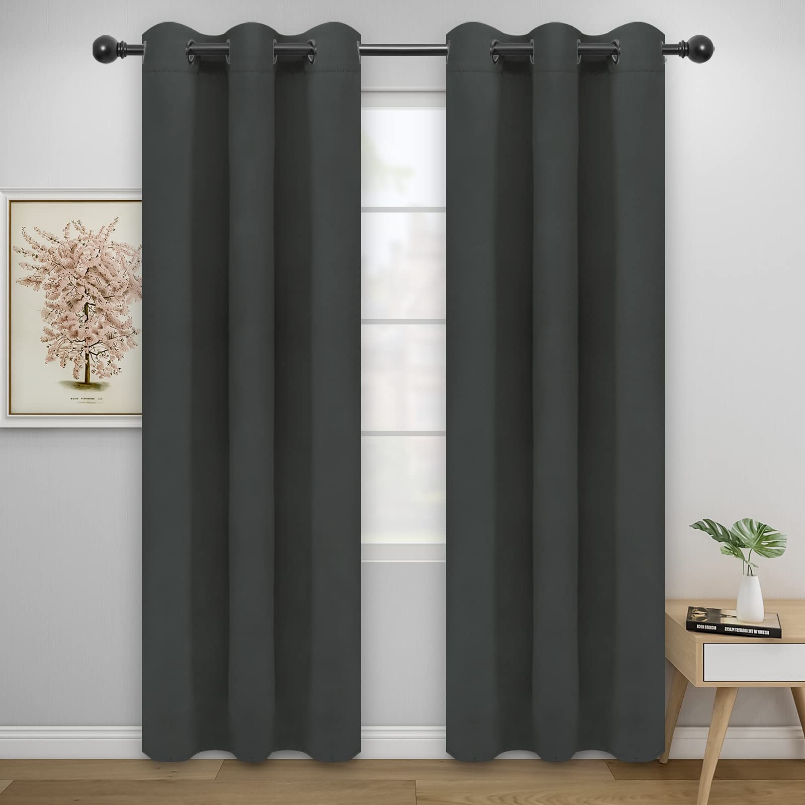Easy-Going Blackout Curtains for Bedroom, Solid Thermal Insulated Grommet and Noise Reduction Window Drapes, Room Darkening Curtains for Living Room, 2 Panels(42x84 in, Dark Gray) — image 1