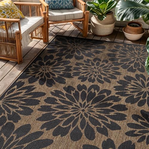 Rugshop Floral Jute-Style Indoor Outdoor Area Rug Dark Gray/Natural 4' x 6'