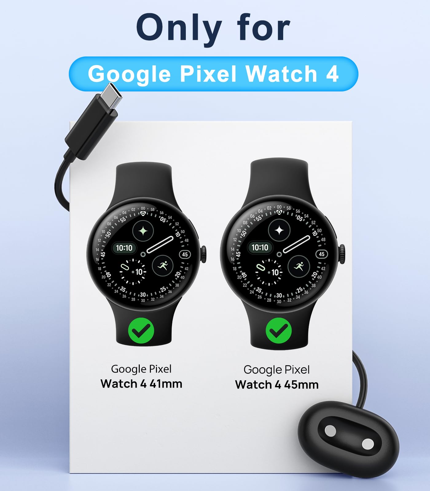 TiMOVO Dock di Ricarica Compatibile con Google Pixel Watch 4 41mm/45mm, Supporto di Ricarica Rapida Magnetico Compatibile con Pixel Watch 4, Cavo di Ricarica Type-C da 3,3 piedi, confezione da 2 pezzi