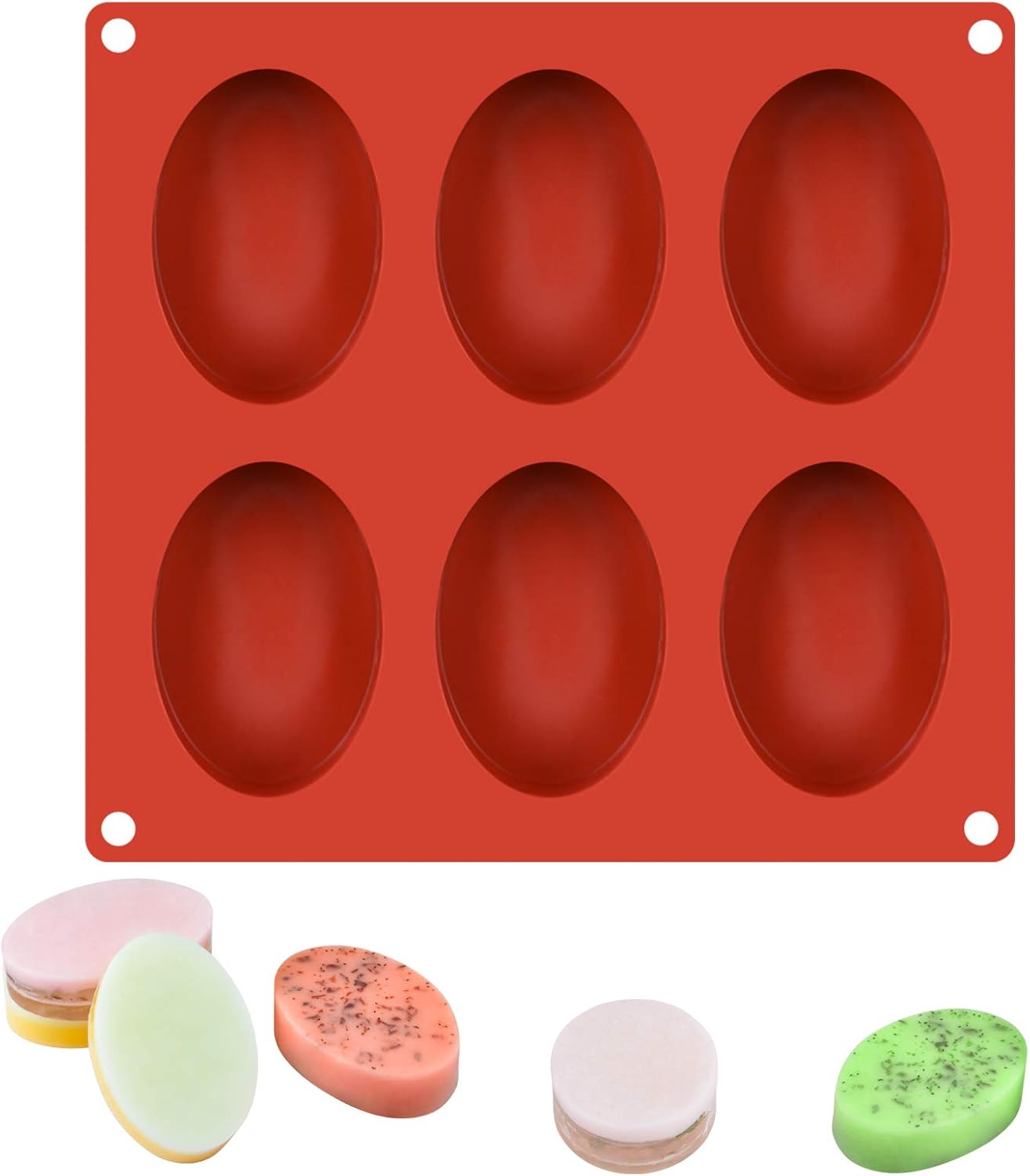 6 Cavities Silicone Molds for Soap Making, Reusable and Flexible Silicone Soap Molds for Customized Making Soap at Home, Easy to Release and BPA Free, Pack of 1 (WineRed, Oval)