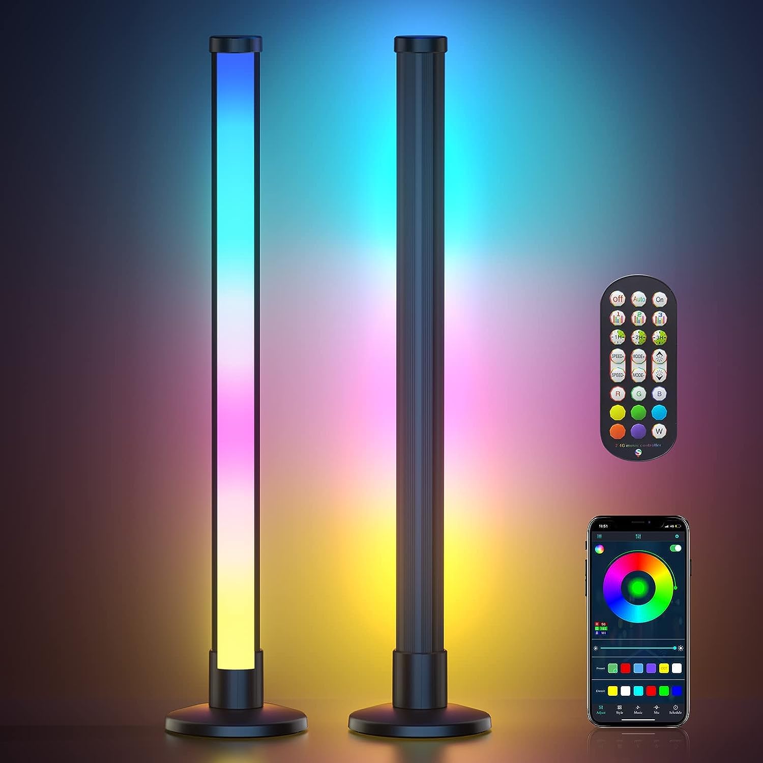 TONGLIN Smart LED Light Bars, 2Pack 42cm 180° RGB Light Bars, Smart Light Bar with DIY/Music Sync/ 8 Scene Modes, Gaming Lights TV Backlight with App Control, Colour Changing Light Bars - 180° Lighting