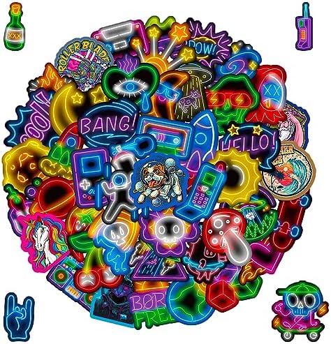 Amazon.com: DRWATE 100 PCS Neon Light Stickers for Laptop, Water Bottle ...