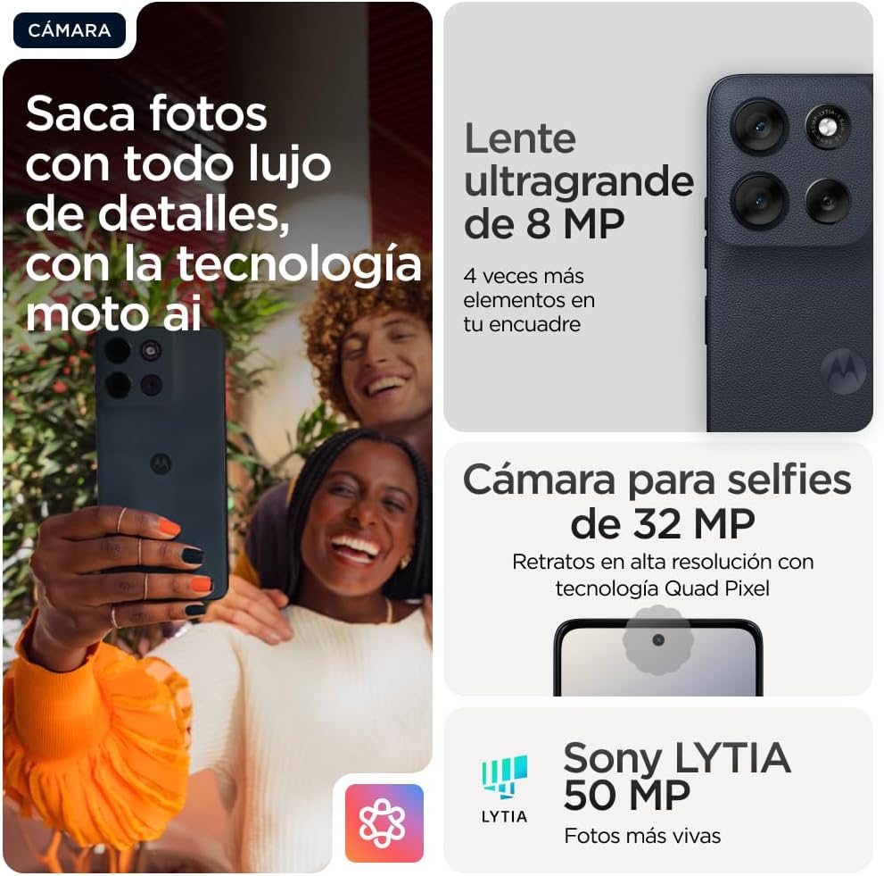 Moto g56 5G 24GB (8GB+16GB RAM Boost)/256GB Negro, Durabilidad Militar, IP68/69, Corning® Gorilla® Glass 7i, Pantalla 6.72″ Full HD+, Cámara 50 MP con Moto ai,Batería 5200 mAh,Carga TurboPower™ 30W 5