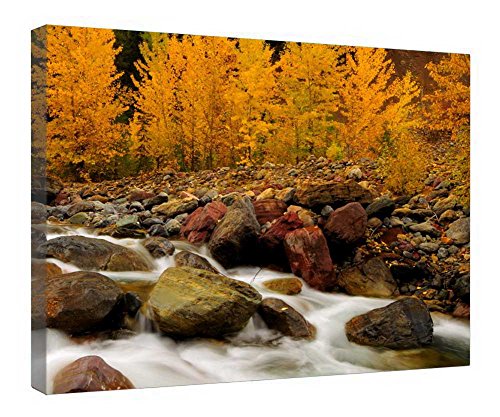 Toile fleuve d'automne encadrée en bois prête à suspendre pour mur vide