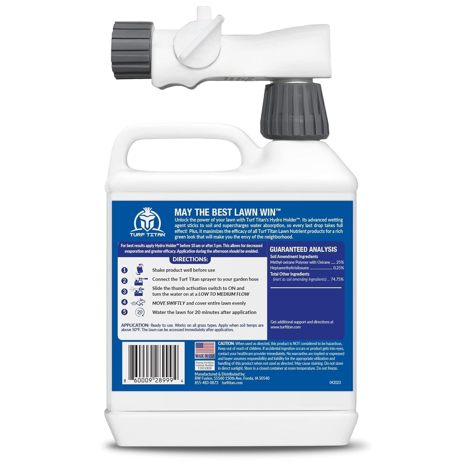Turf Titan Hydro Holder Soil Wetting Agent for Lawn (32 oz) w/Hose End Sprayer – Improves Water Absorption in Dry & Compacted Soil – Helps Lawns Stay Green Longer in Heat – Covers up to 6,000 Sq Ft