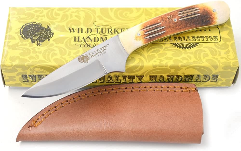 Collection Heavy Duty Hunting Knife | Stainless Steel Blade | Genuine Leather Sheath Included (Burn Bone)