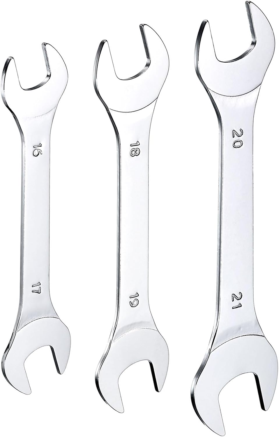 HARFINGTON 3pcs Double Open End Thin Wrench Set 16×17/18×19/20×21mm Metric Super Thin Small Flat Head Wrench Mirror Polished Open Ended Spanner for Automotive Repair Furniture Assembly