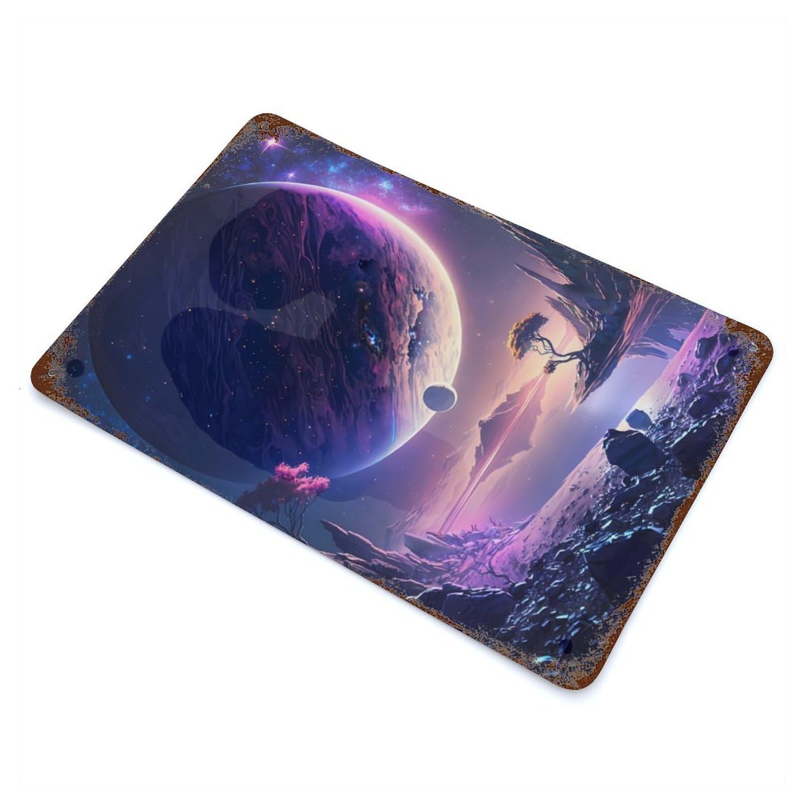 Galactic Purple Nature Decorative Tin Sign 11.8"x7.9", for Cafe, Home Bar And Lounge Decor, Decorative Metal Wall Art