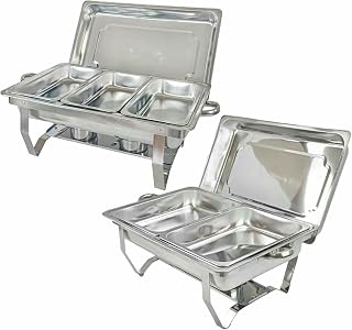Collapsible Chafing Dish Buffet Set, Stainless Steel Food Warmer with Full Size Water Pan, Fuel Holder & Folding Stand(Triple Grid+Double Lattice)