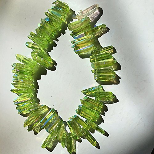 JUNENTER Natural Rock Crystal Points Titanium Coated Quartz Rough Sticks Spikes Point Irregular Drilled Loose Beads 15" for Deco