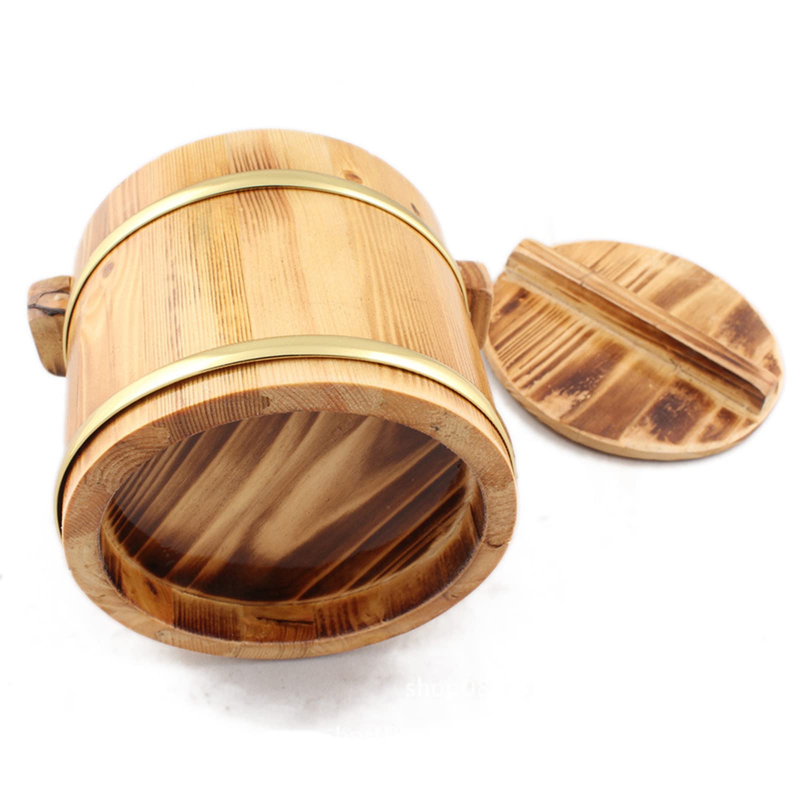 Cuenco de arroz para sushi de madera de abeto, con tapa y mango antiescaldaduras, recipiente para mezclar arroz para sushi, recipiente para mezclar arroz para restaurante, cocina casera, color prima