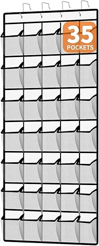 Organizador de zapatos de 35 bolsillos para colgar sobre la puerta, estante grande de malla para armario, dormitorio y baño, soporte de