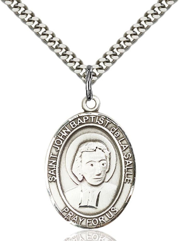 Bonyak Jewelry St. John Baptist de La Salle Hand-Crafted Oval Medal Pendant in Sterling Silver
