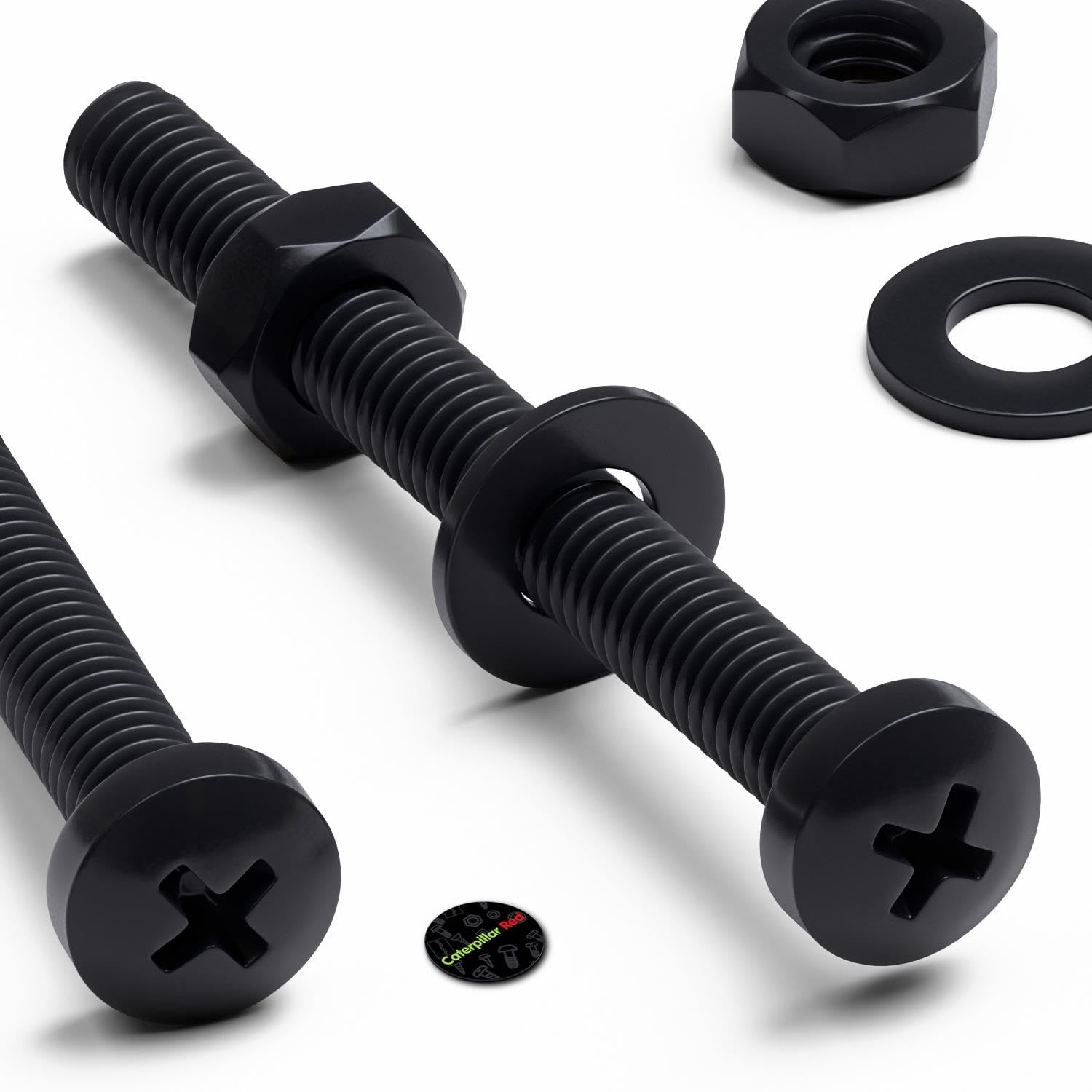 20 x Black Pan Head Screws Polypropylene (PP) Plastic Nuts and Bolts, M4x40mm, Washers, (5/32 x 1 37/64 in)