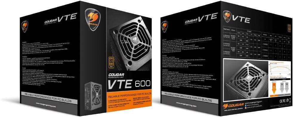 Cougar VTE600 80+ Bronze 600 Watt ATX Power Supply with Ultra-Silent Fan