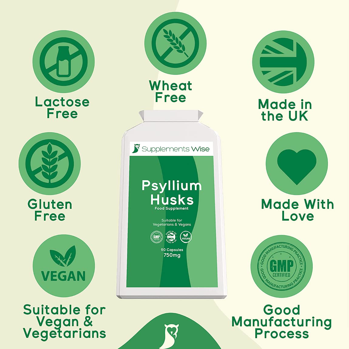 Psyllium Husk Capsules 750mg x 90 Powerful Soluble Fibre Supplement