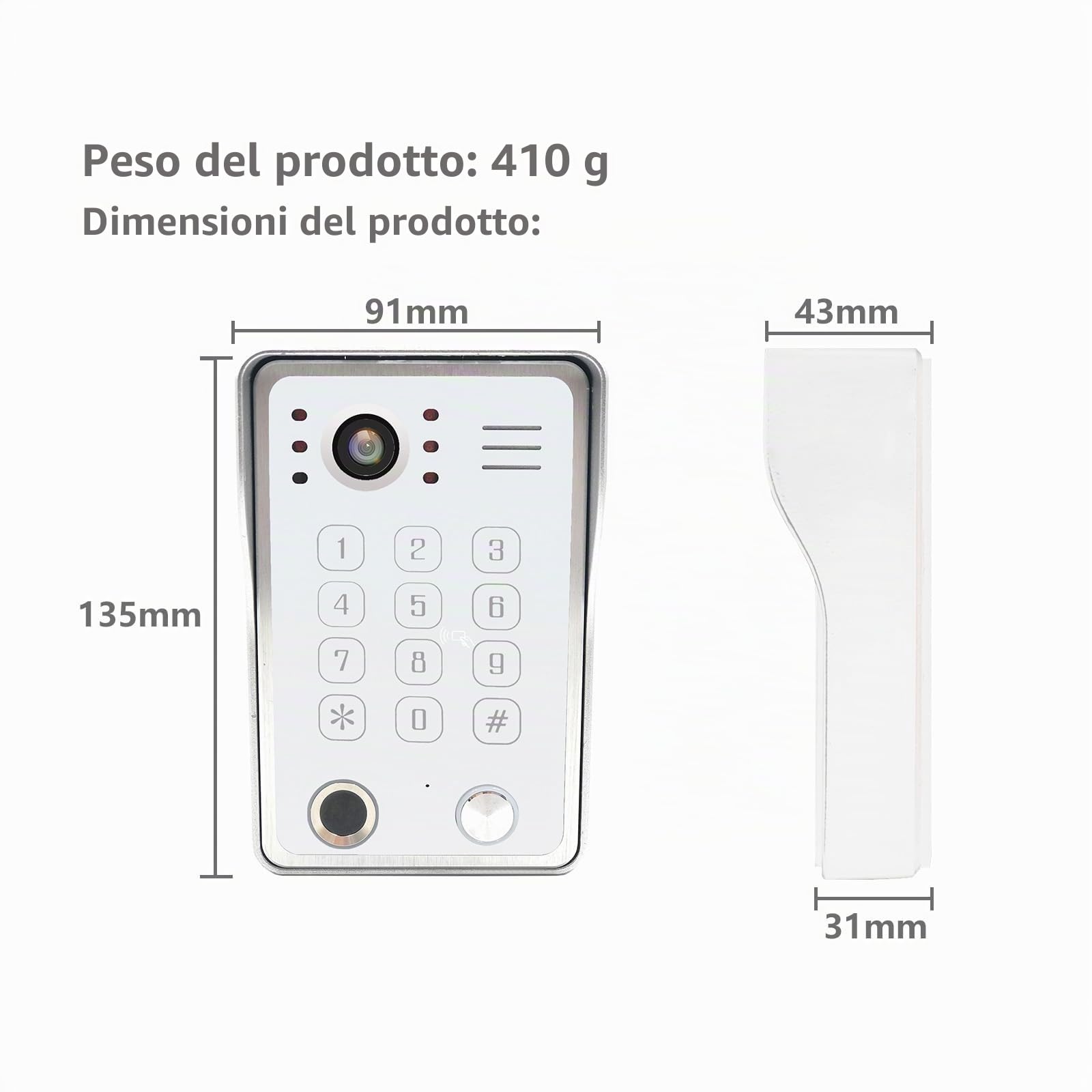 Videocitofono WiFi con videocitofono, 1080p, con monitor touch da 10 pollici, (cablato), supporta impronte digitali, schede RFID e sblocco password