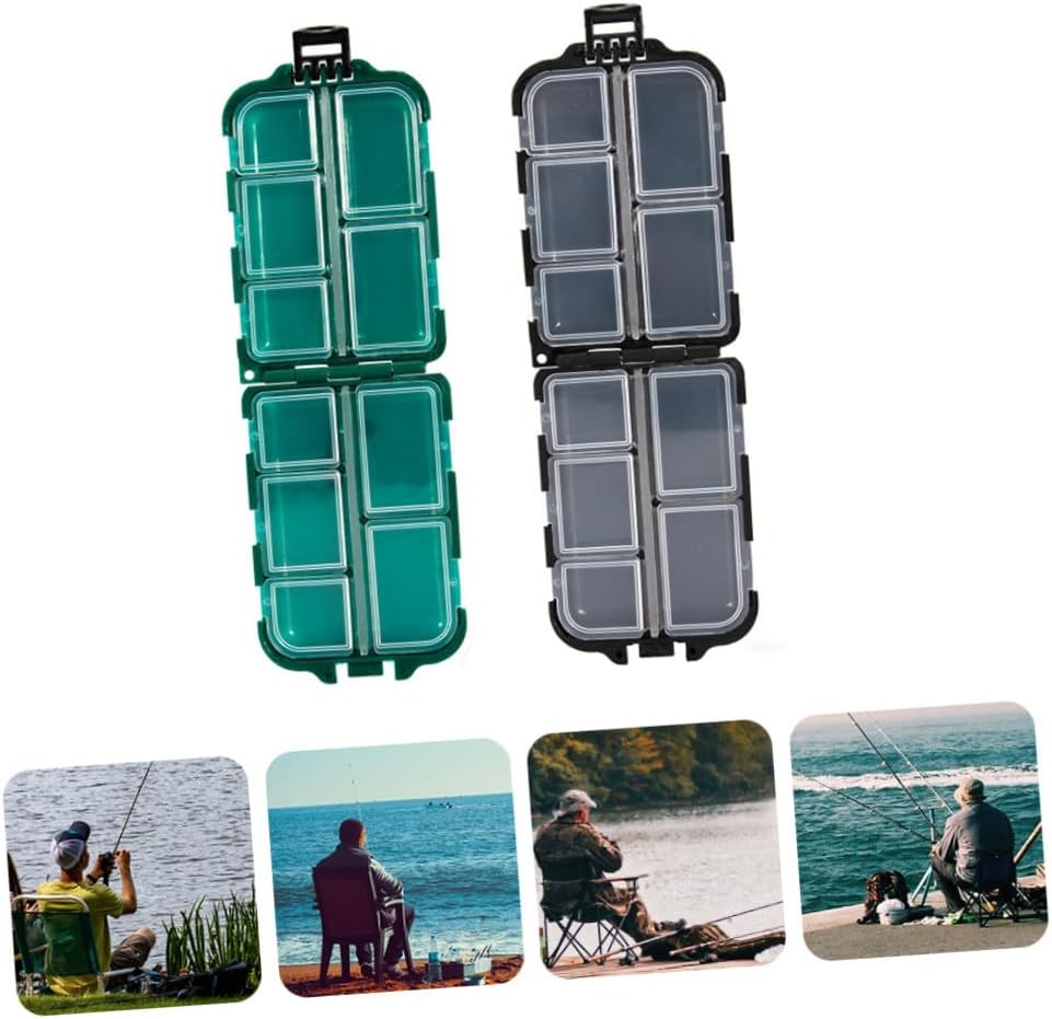 2pcs Fishing Gear Storage Box Fishing Lure and Hook Organizer Compact Tool Case for Bait and Accessory for Freshwater Green and Black