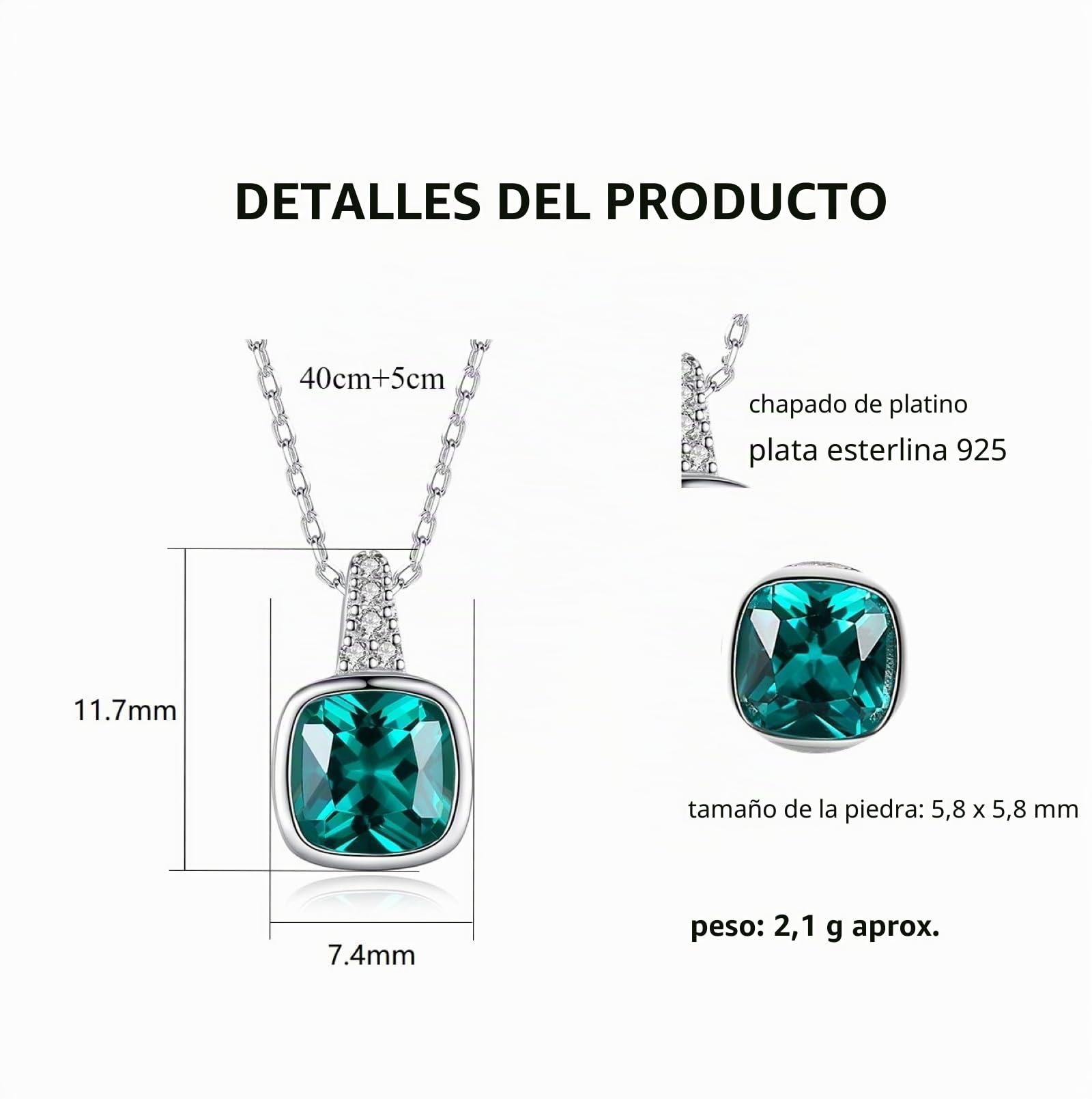 Collar en plata de ley 925 con esmeralda y diamante cz para mujer, colgante collar joyas regalo