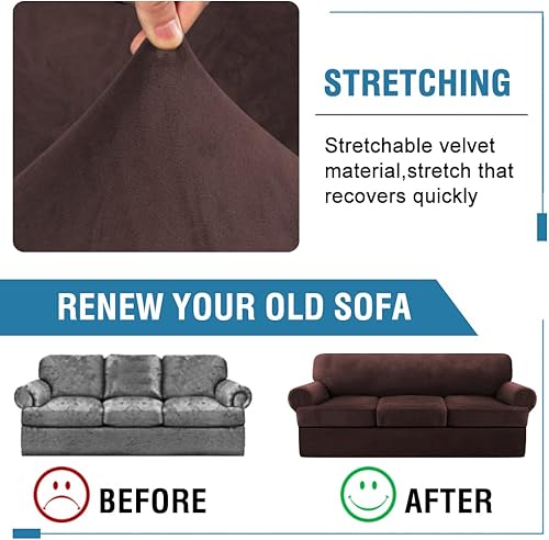 Miniatura 6 de H.VERSAILTEX Funda para sofá de 4 piezas, fundas para sofá con cojines en forma de T, funda para sofá de terciopelo grueso, protector de muebles,
