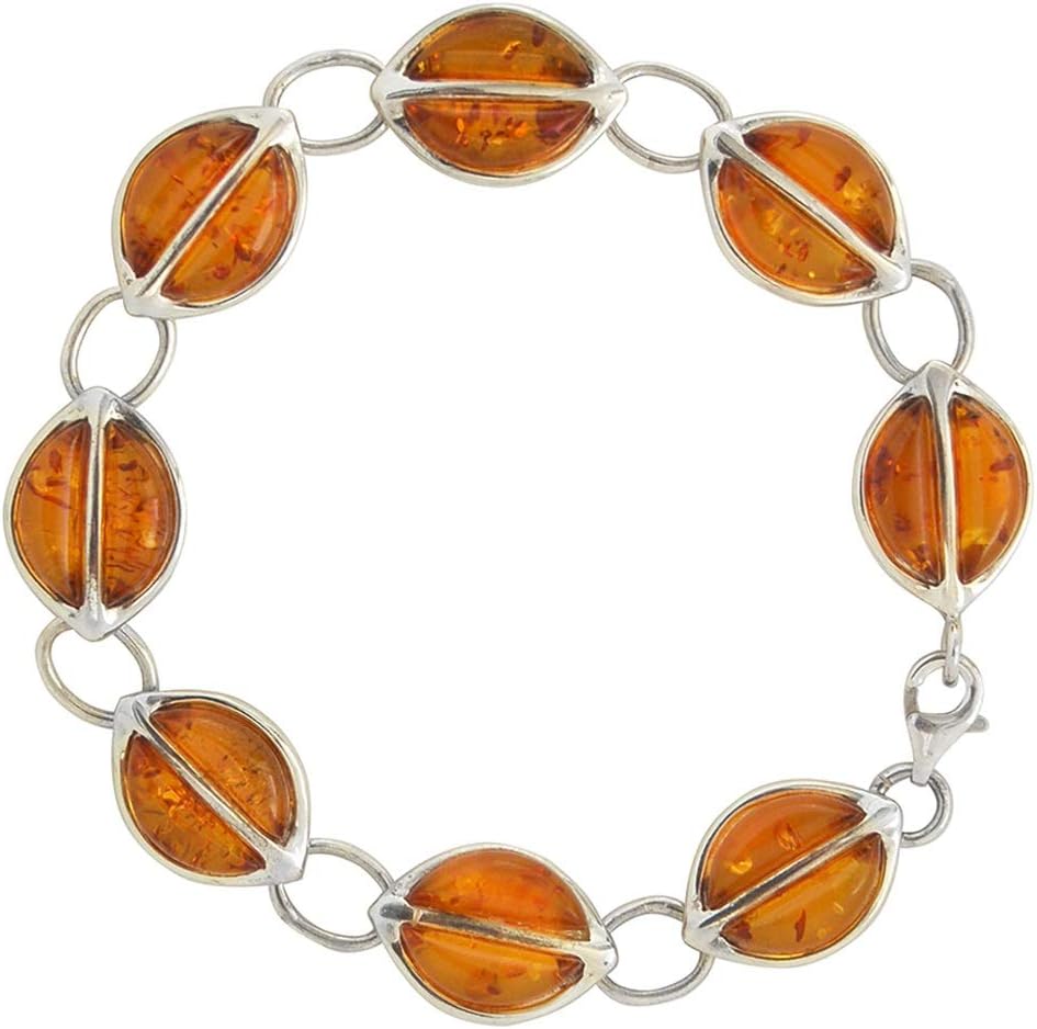 Sterling Silver and Amber Multistone Split Ovals Bracelet of Length 18.5cm