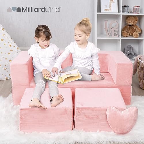 Miniatura 21 de Milliard Sofá infantil modular para niños pequeños y bebés, muebles de sala de juegos/dormitorio (negro) con almohada adicional Negro