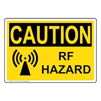 Caution Rf Hazard OSHA Safety Label Decal, 5x3.5 in. Vinyl 4-Pack for Process Hazards